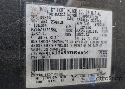 1994 Mazda B4000 from USA, damaged, VIN 4F4CR13X5RTM96644